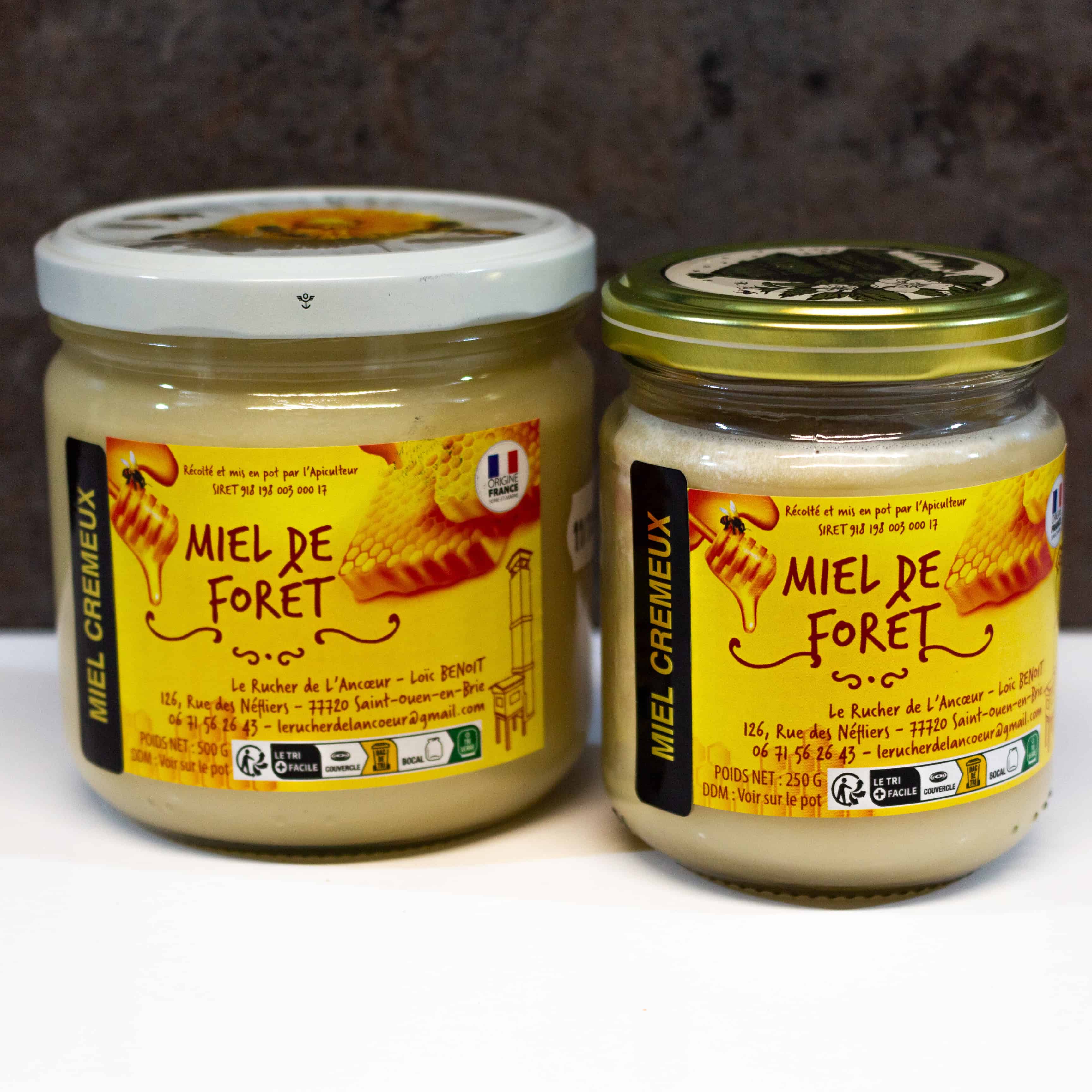 Gamme miel de forêt crémeux, pots 500g et 250g